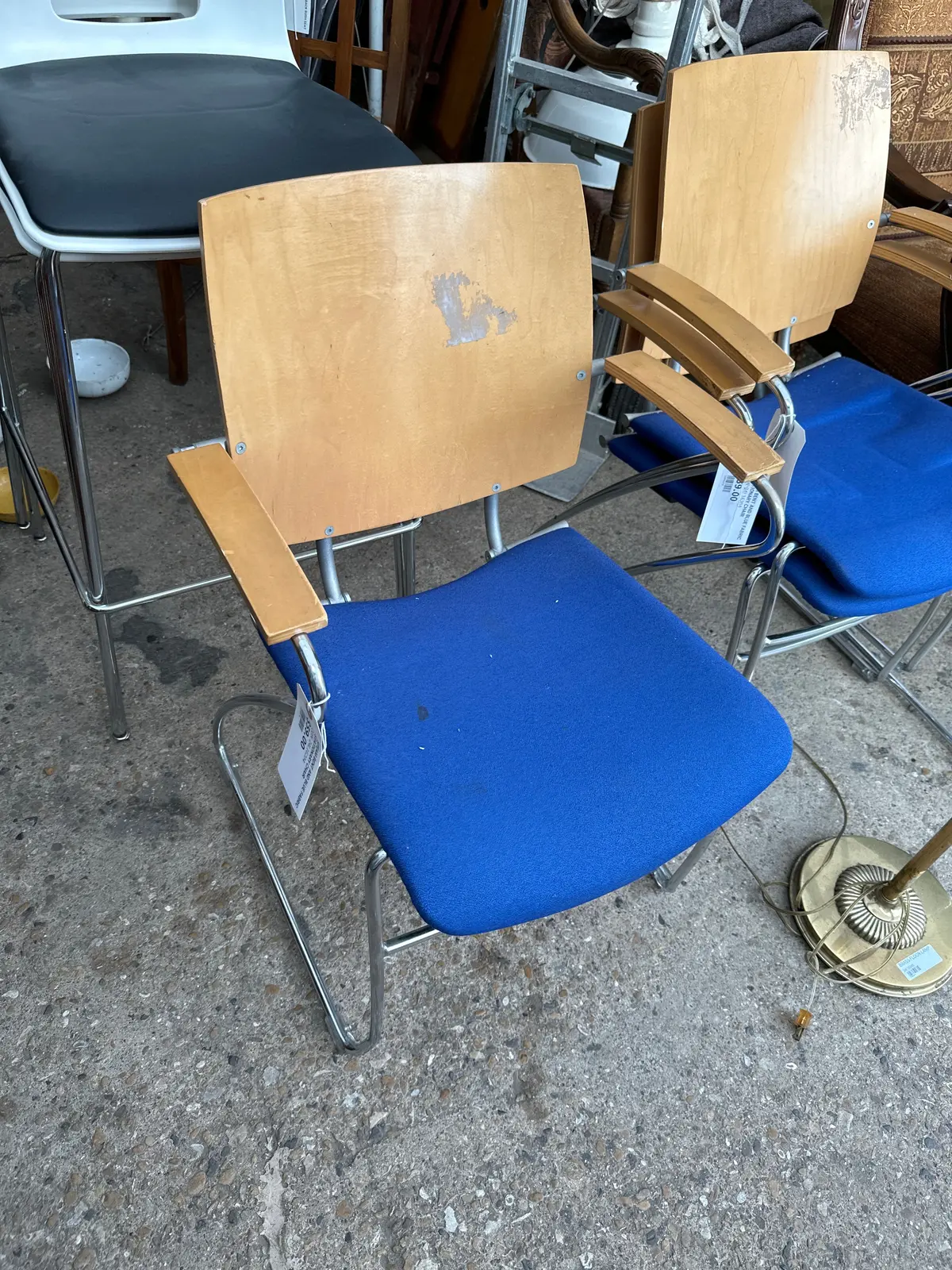 Steam Bent And Blue Fabric Stationary Chair 1
