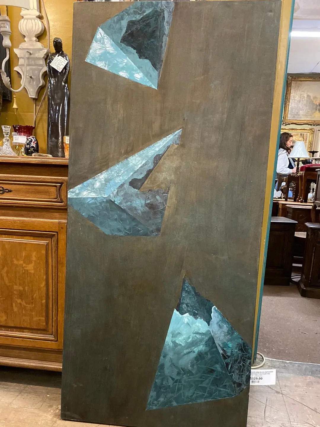 Black And Blue Unframed Abstract Oil Painting 1
