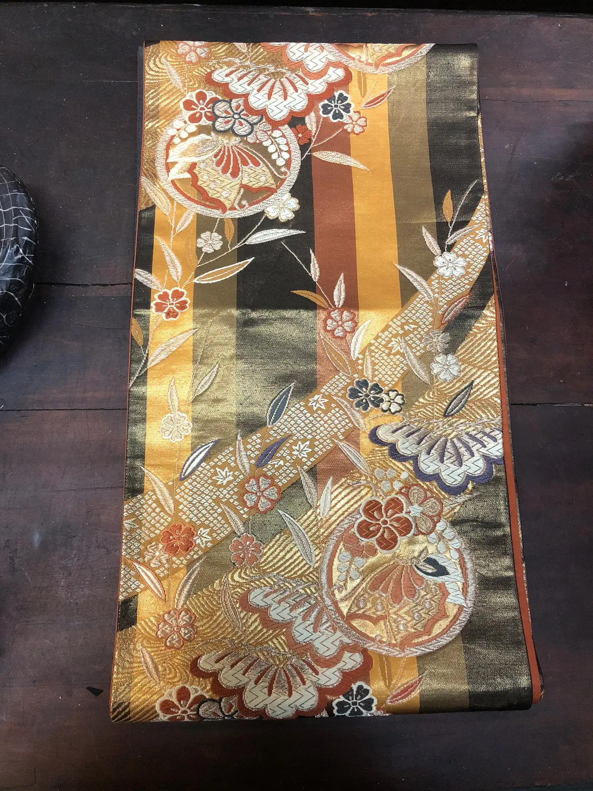 Bronze, Gold, And Black Japanese Silk Runner 1