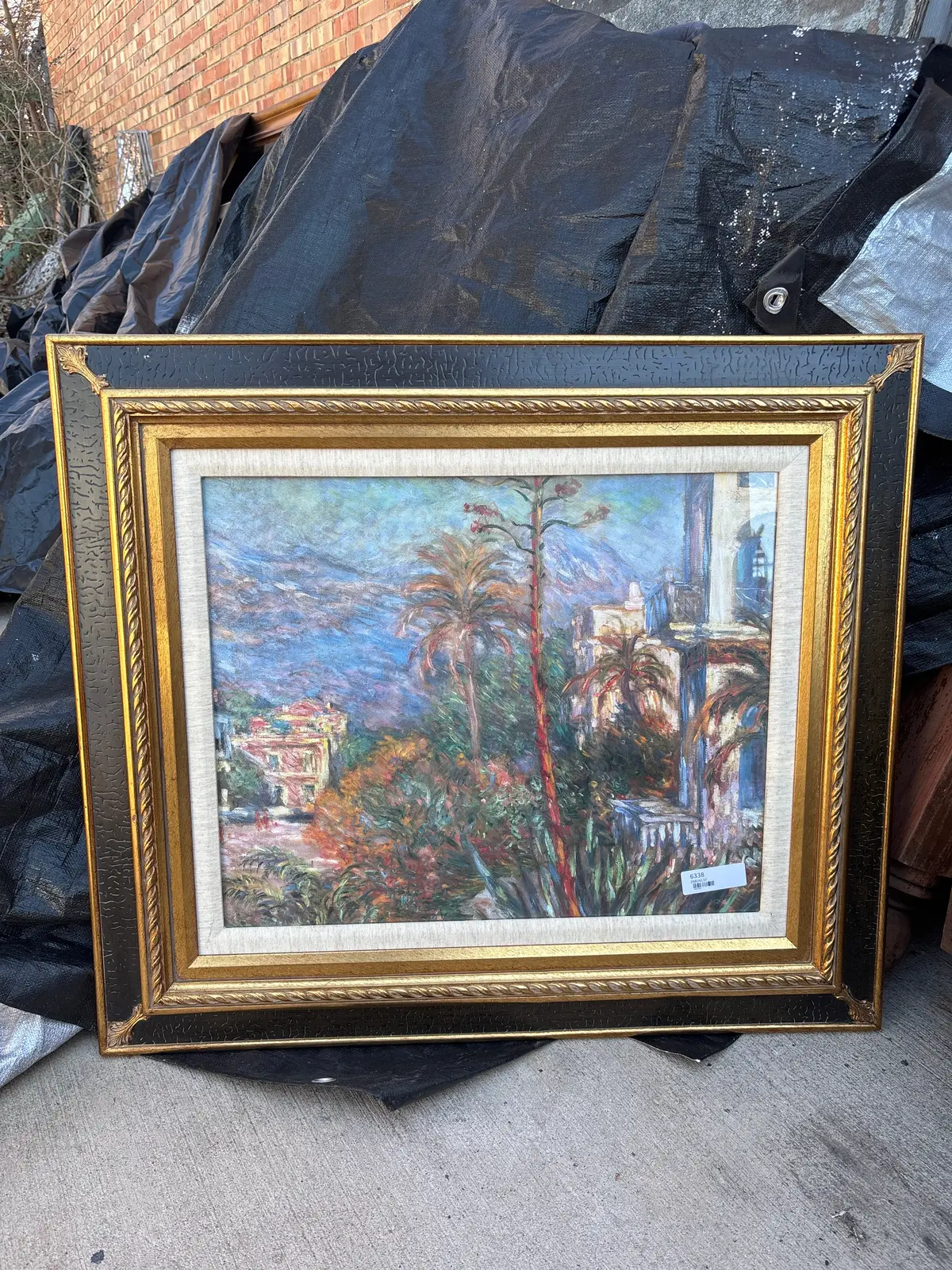 Large Black And Gold Wood Frame With Linen Filet And Print 1