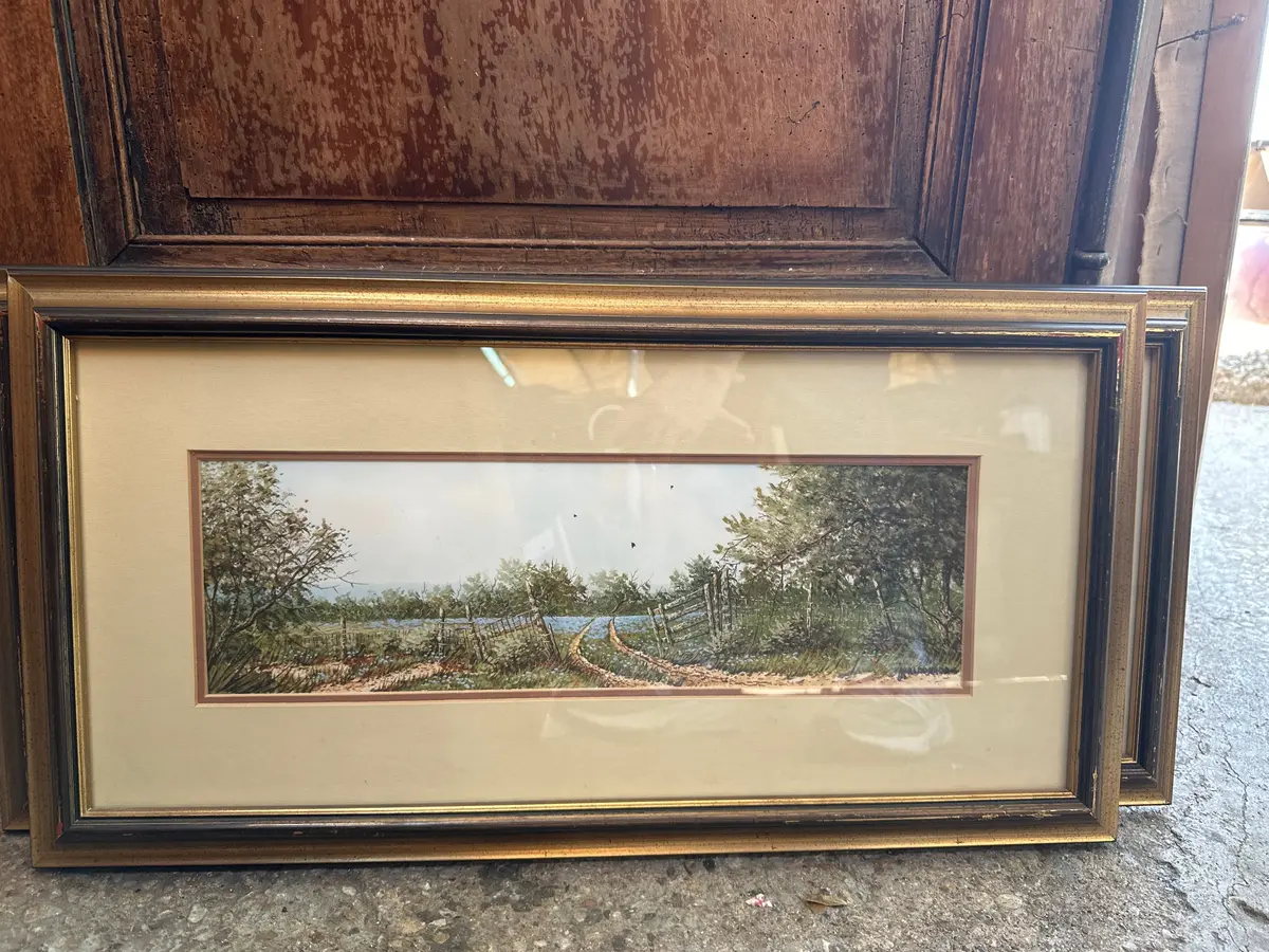 Small Franed Horizontal Water Color Of A Road Through Cactus And Brush Signed Daniel Maldonad0 1