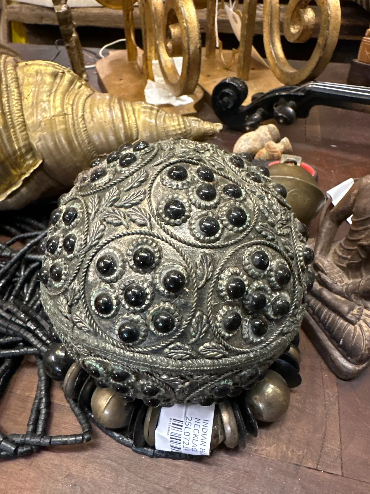 Ornate Beaded Brass Sphere 1