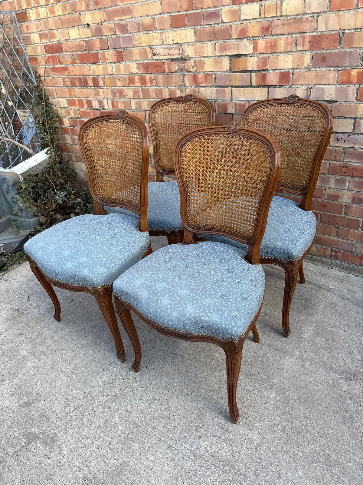 Set Of 4 Louis Xv Style Cane Back Oak Chairs 1