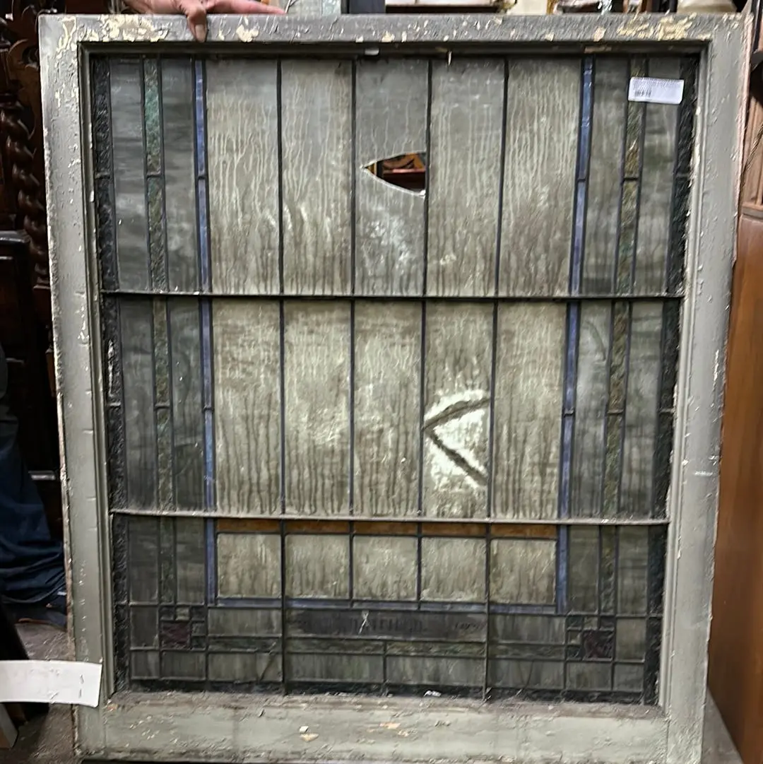 Large American Stained Glass Window Prairie Style As Found 1