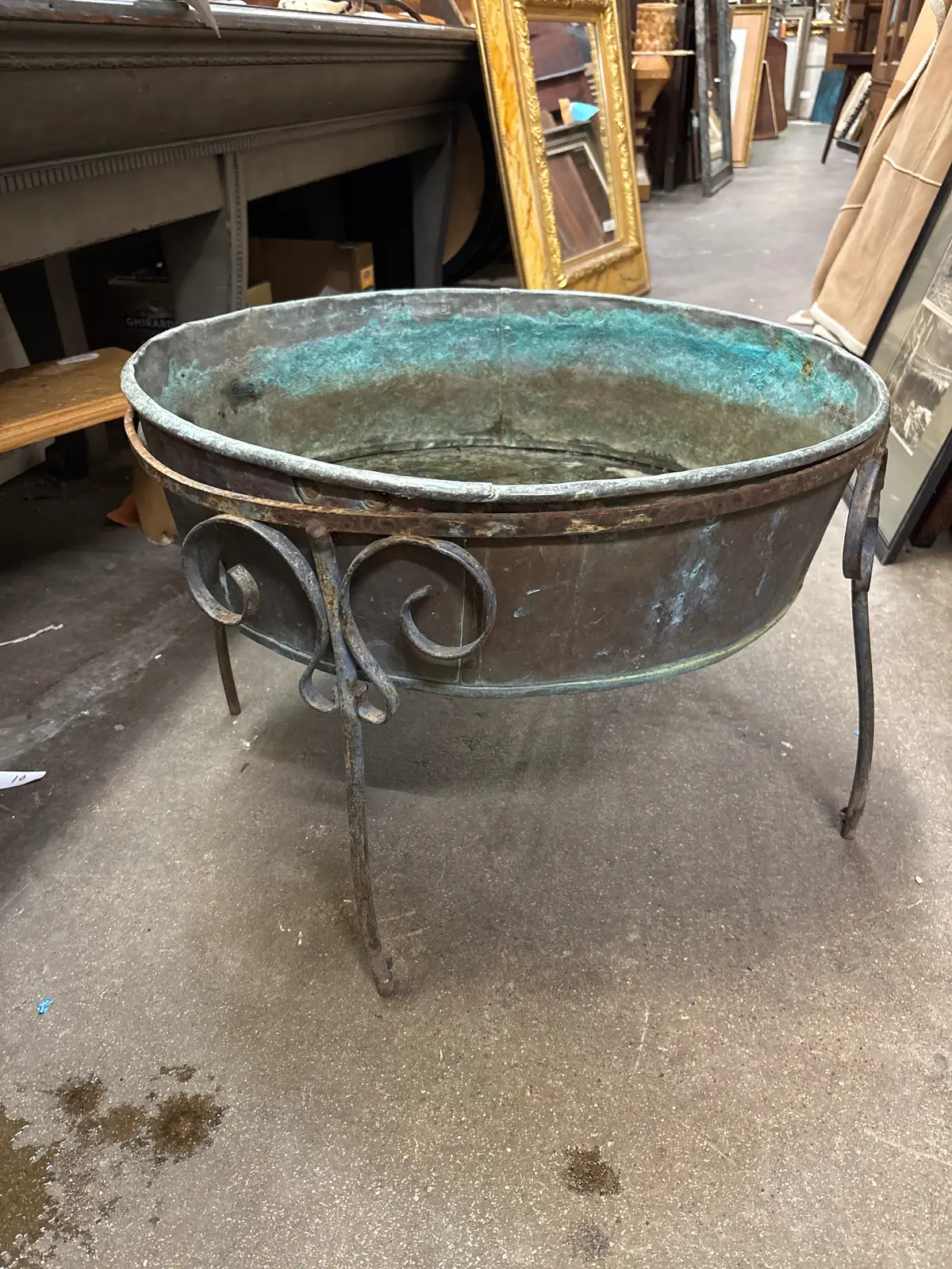 Large Copper Planter With Iron Legs 1