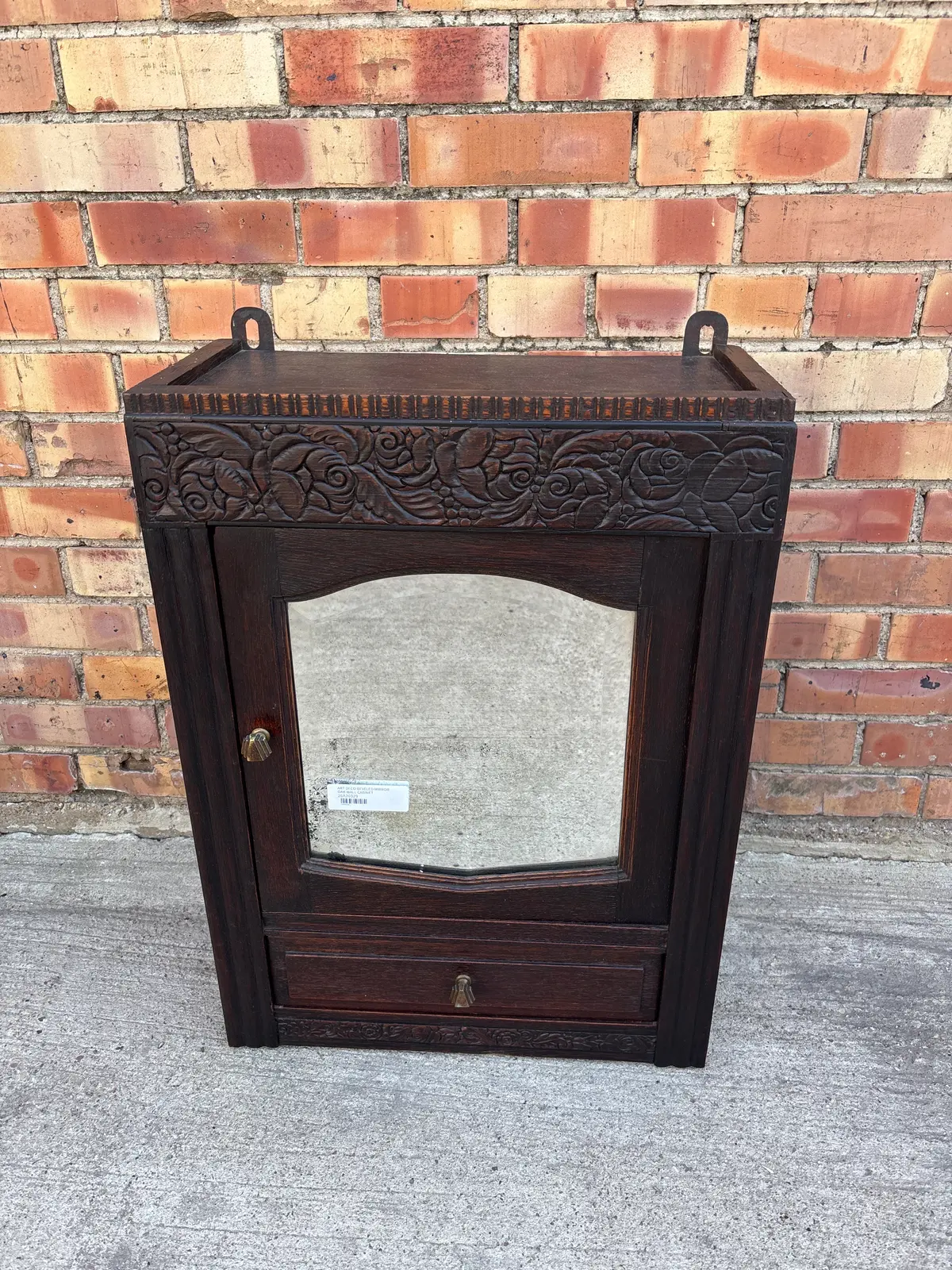 Art Deco Beveled Mirror Oak Wall Cabinet 1