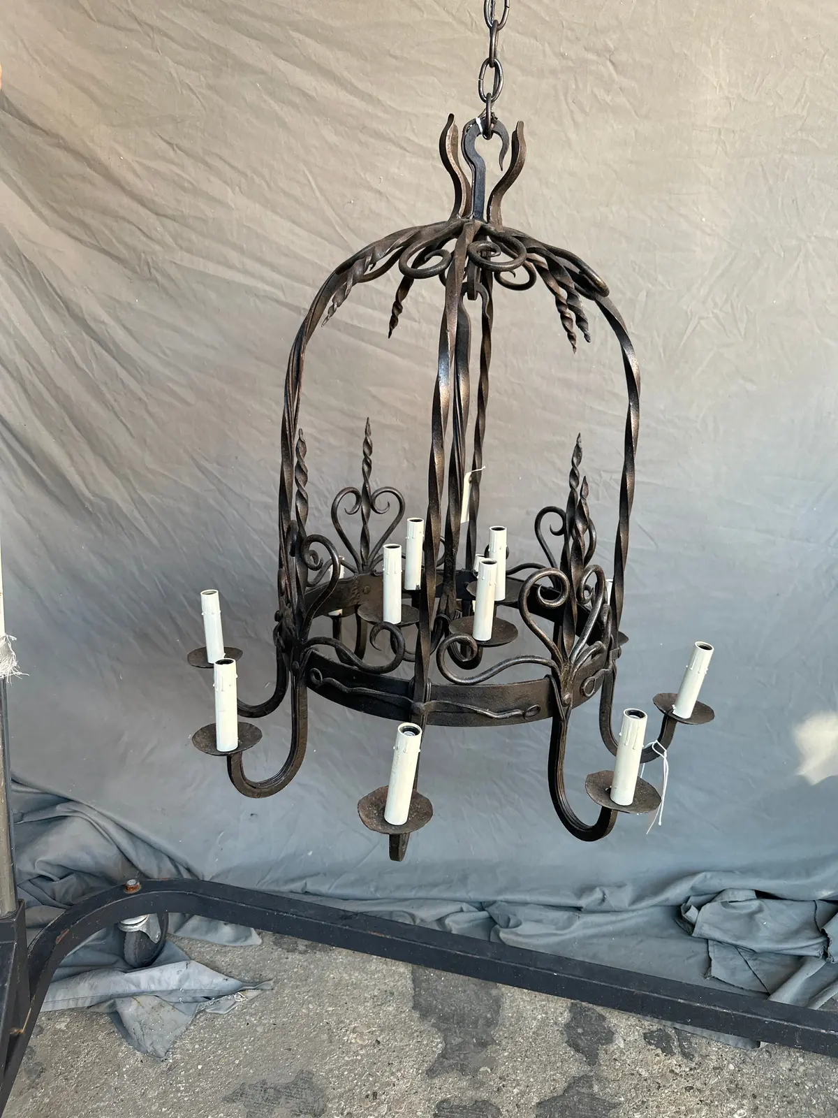 12 Light Round French Basket Iron Light Fixture 1