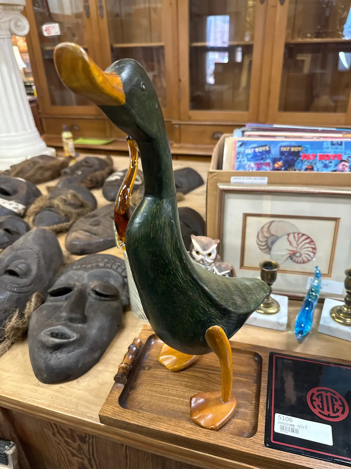 Green Carved Wood Duck 1