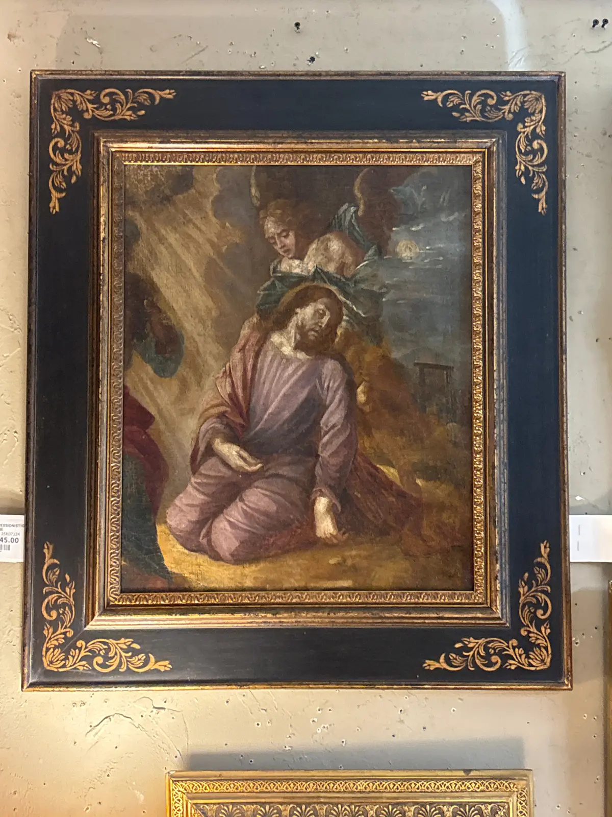17Th Century Spanish School Oil Painting Of The Agony Of Christ In Thick Black Frame 1