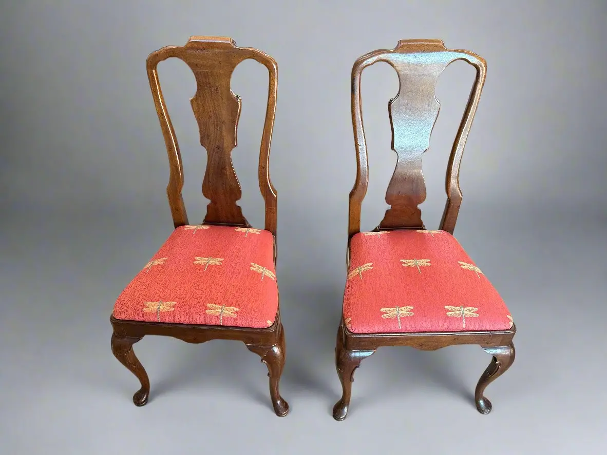 Pair Of Walnut Queen Anne Side Chairs 1