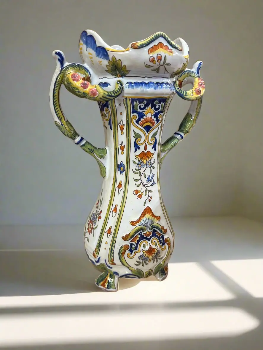 Polychrome Vase Signed Rouem Faince 1