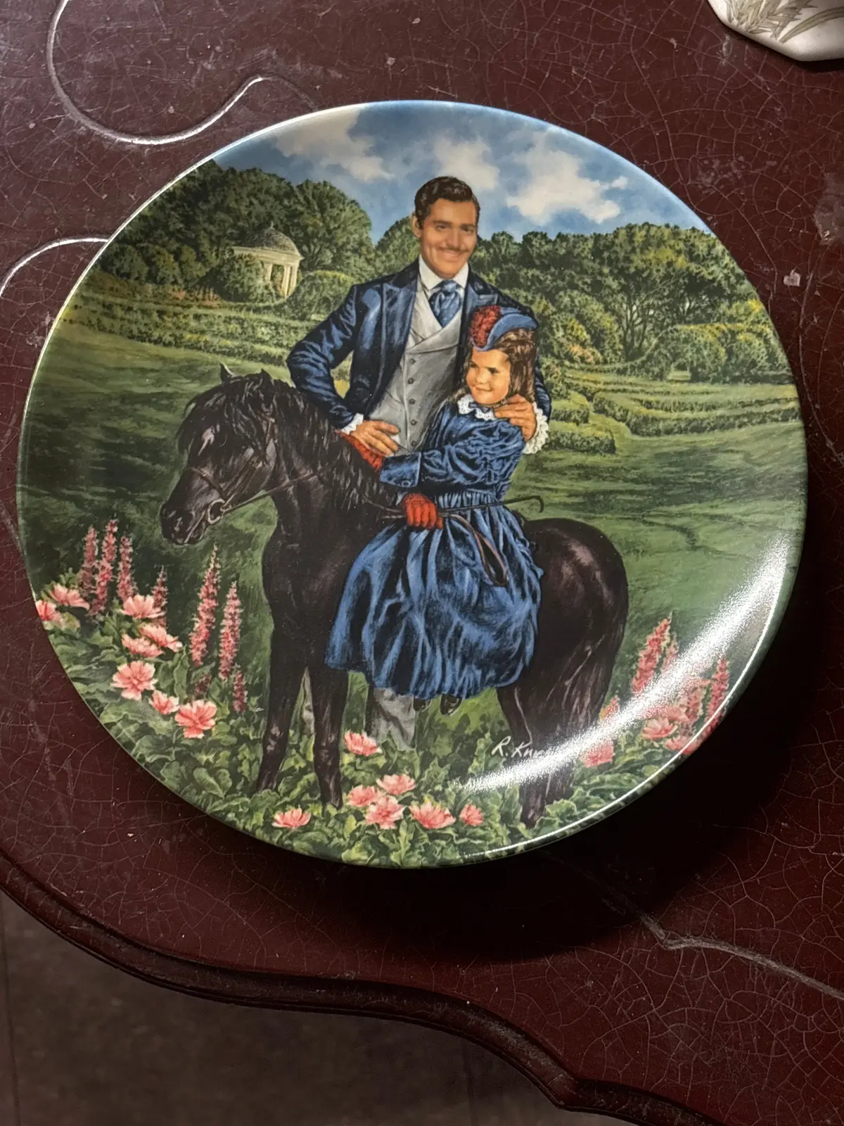 "Gone With The Wind" Plate With Girl On Pony Signed R Kursar 1
