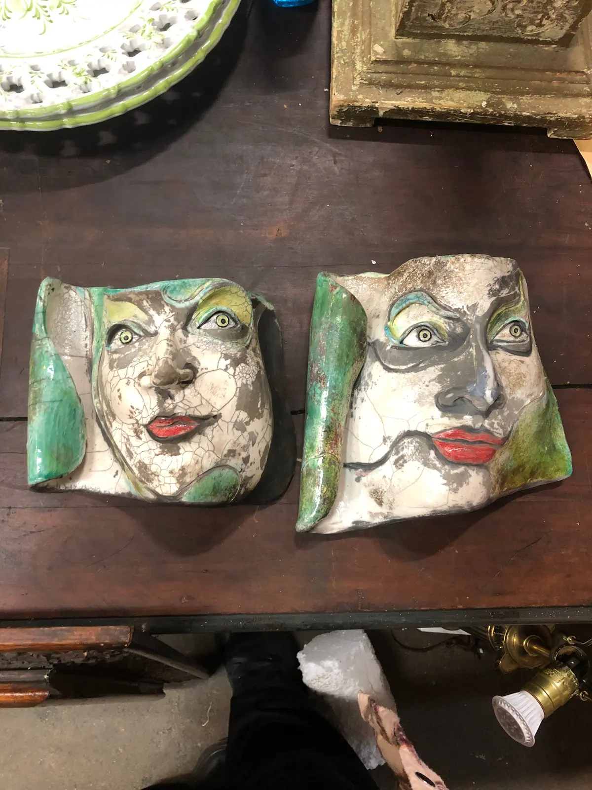 Pair Of Crackled Pottery Masks 1