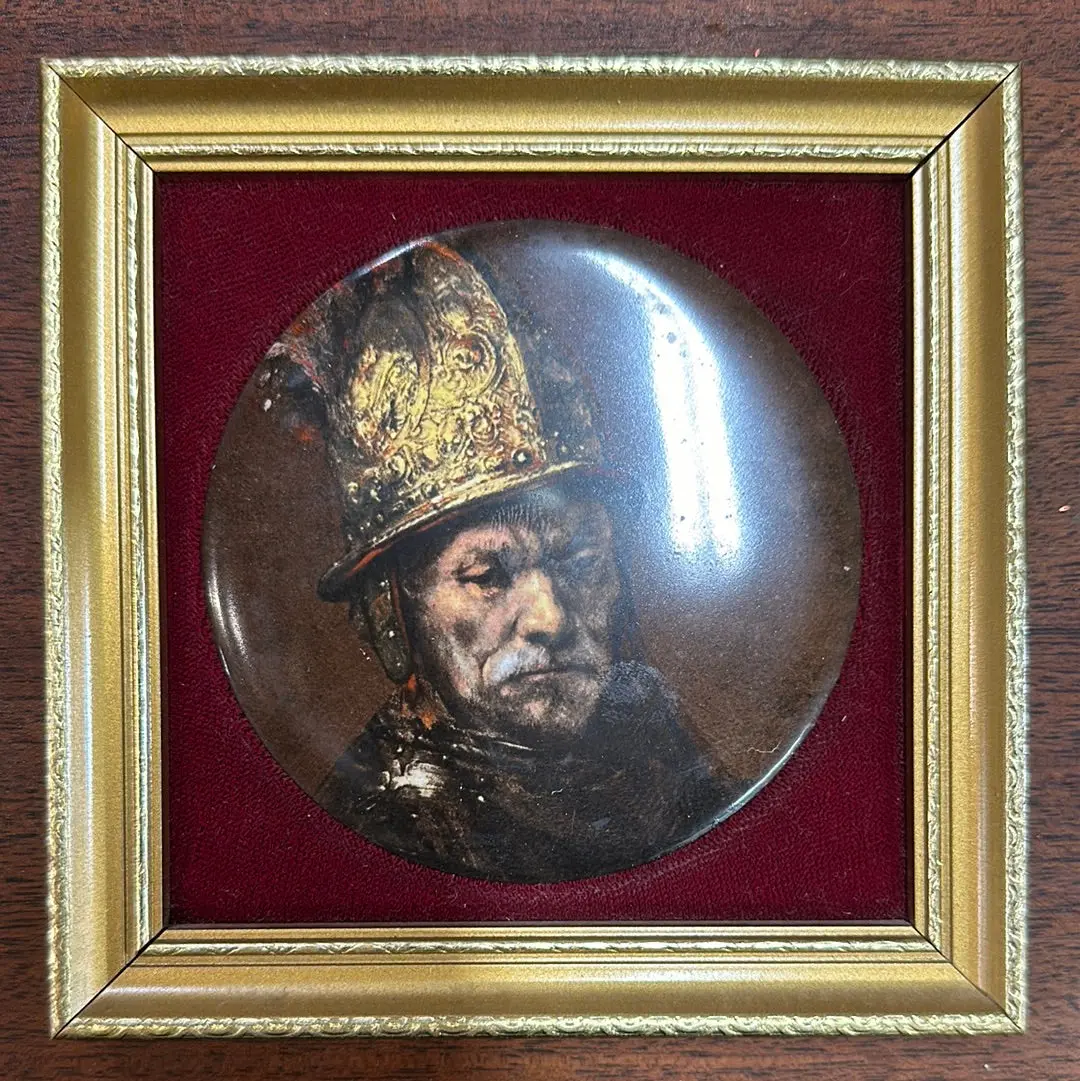 Small Gold Framed Porcelain Conquistador Painting 1