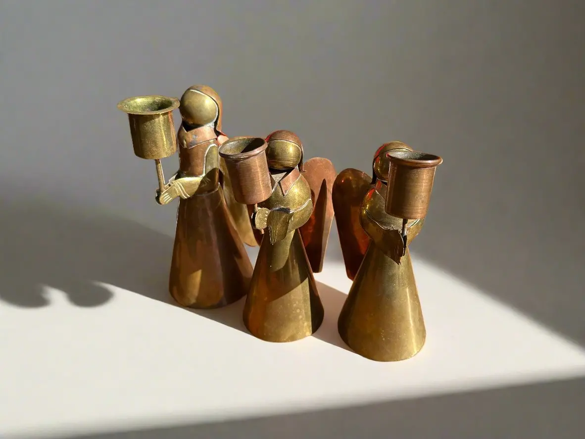 Set Of 3 Copper And Brass Angel Candlestick 1
