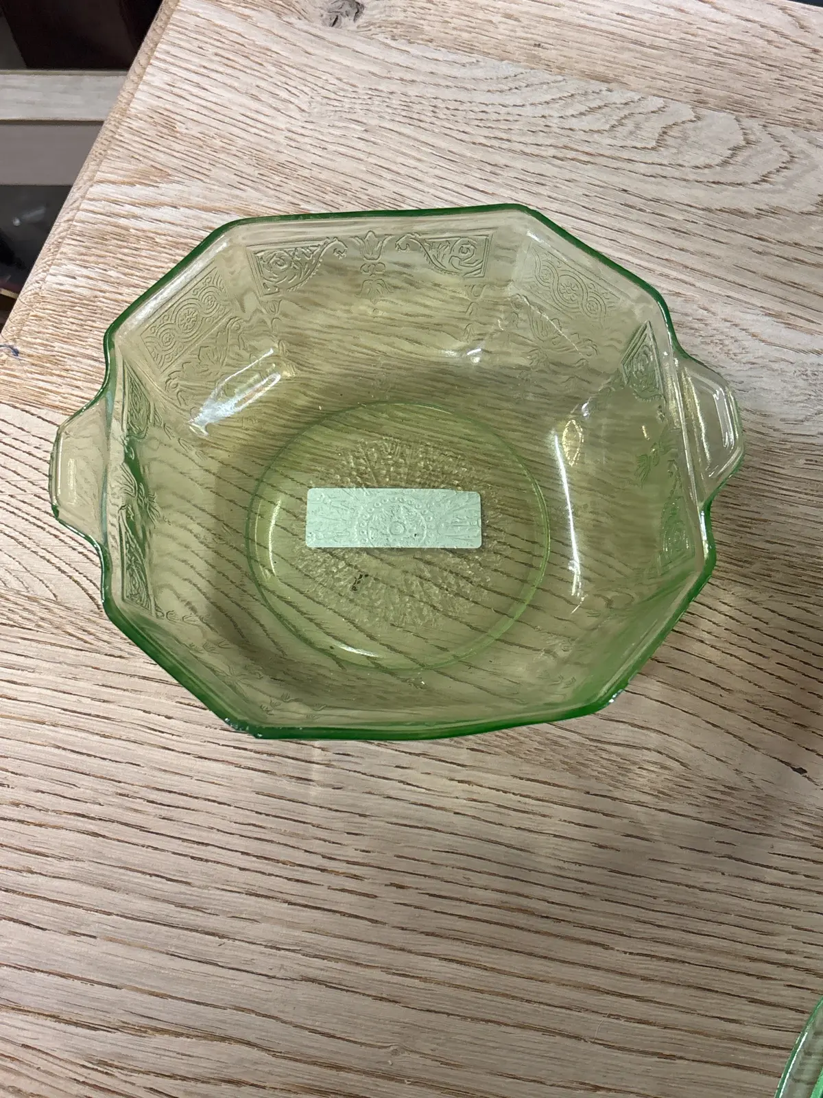 Green Depression Glass Octagon Shaped Bowl 1