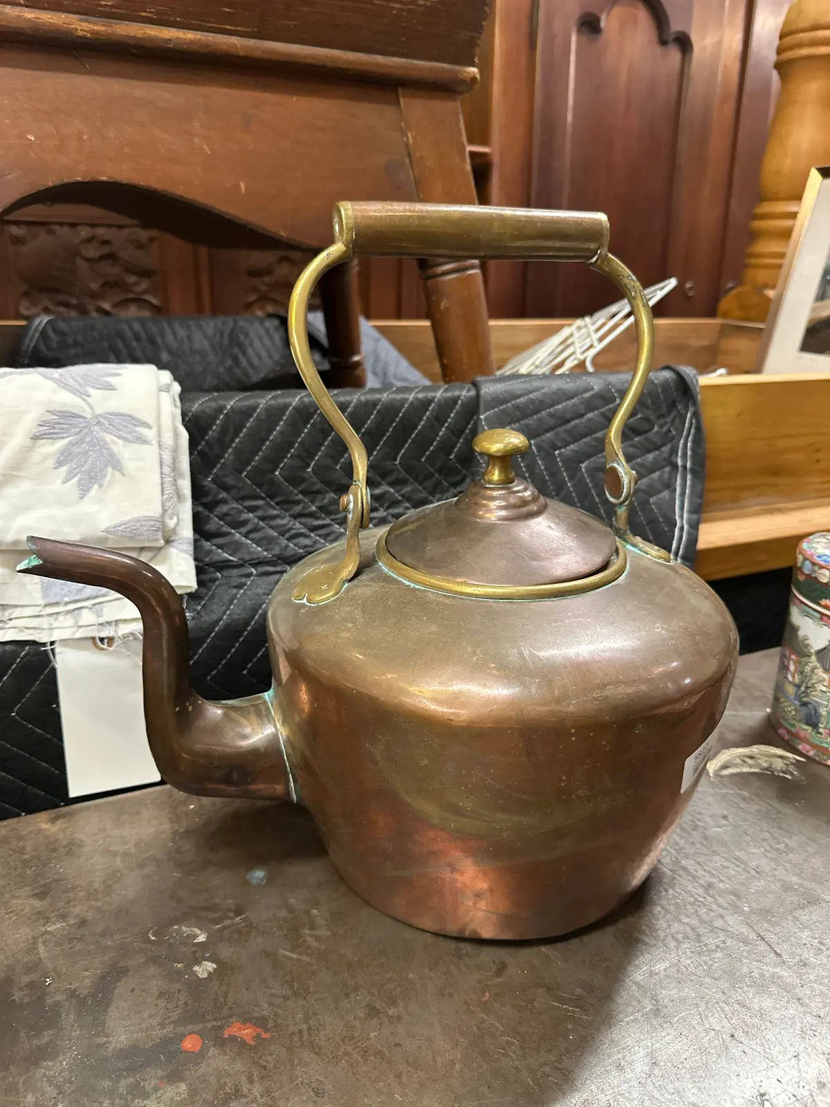 Large Copper And Brass Teapot 1
