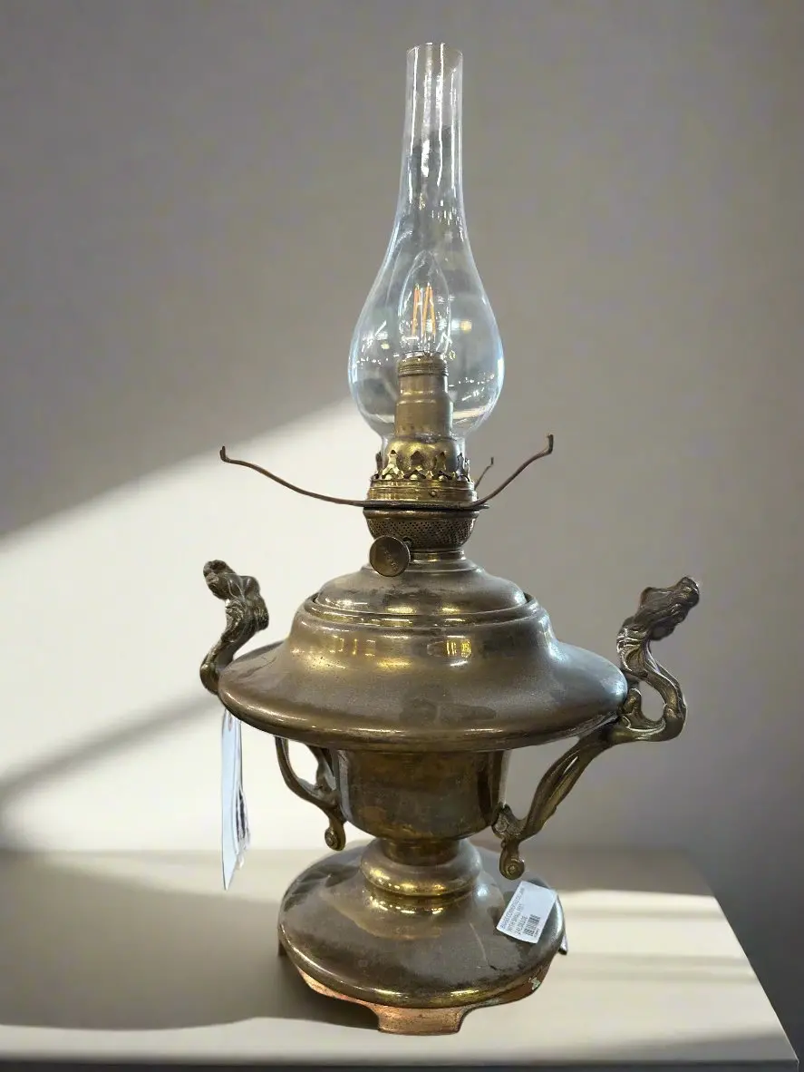 Brass Converted Oil Lamp With Small Feet 1