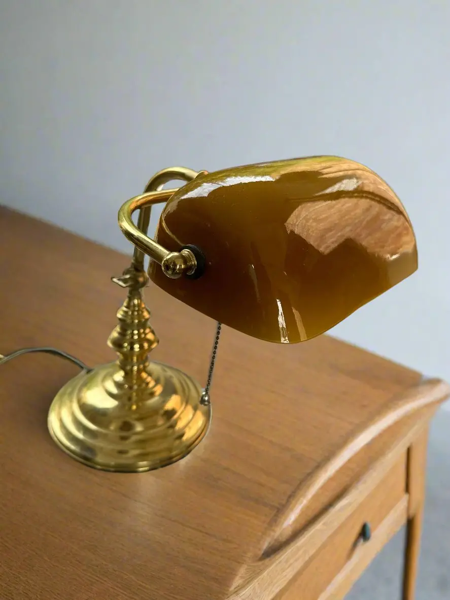 Yellow Glass Bankers Lamp 1
