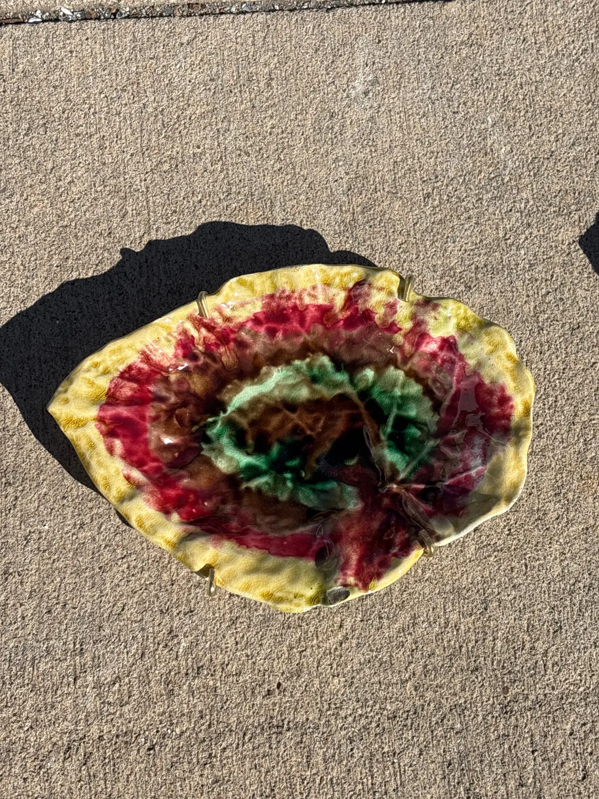 Red And Yellow Majolica Leaf Dish 1