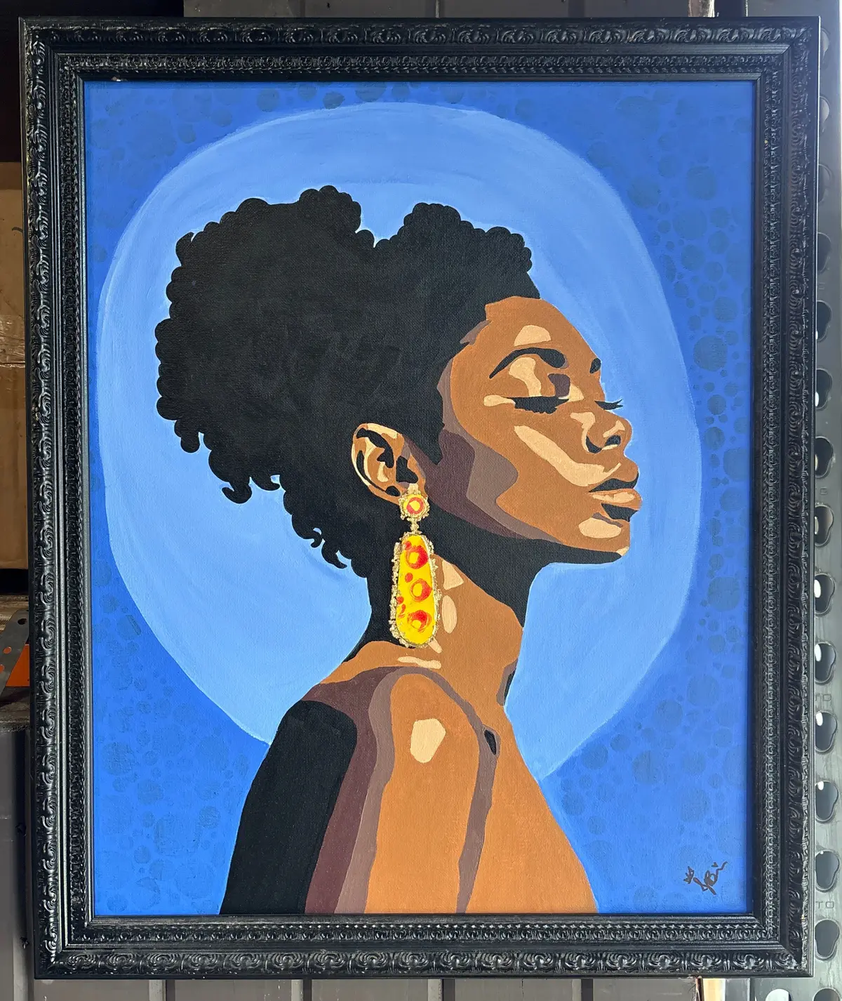 Black Framed Oil Painting Of Beautiful Woman - Signed 1