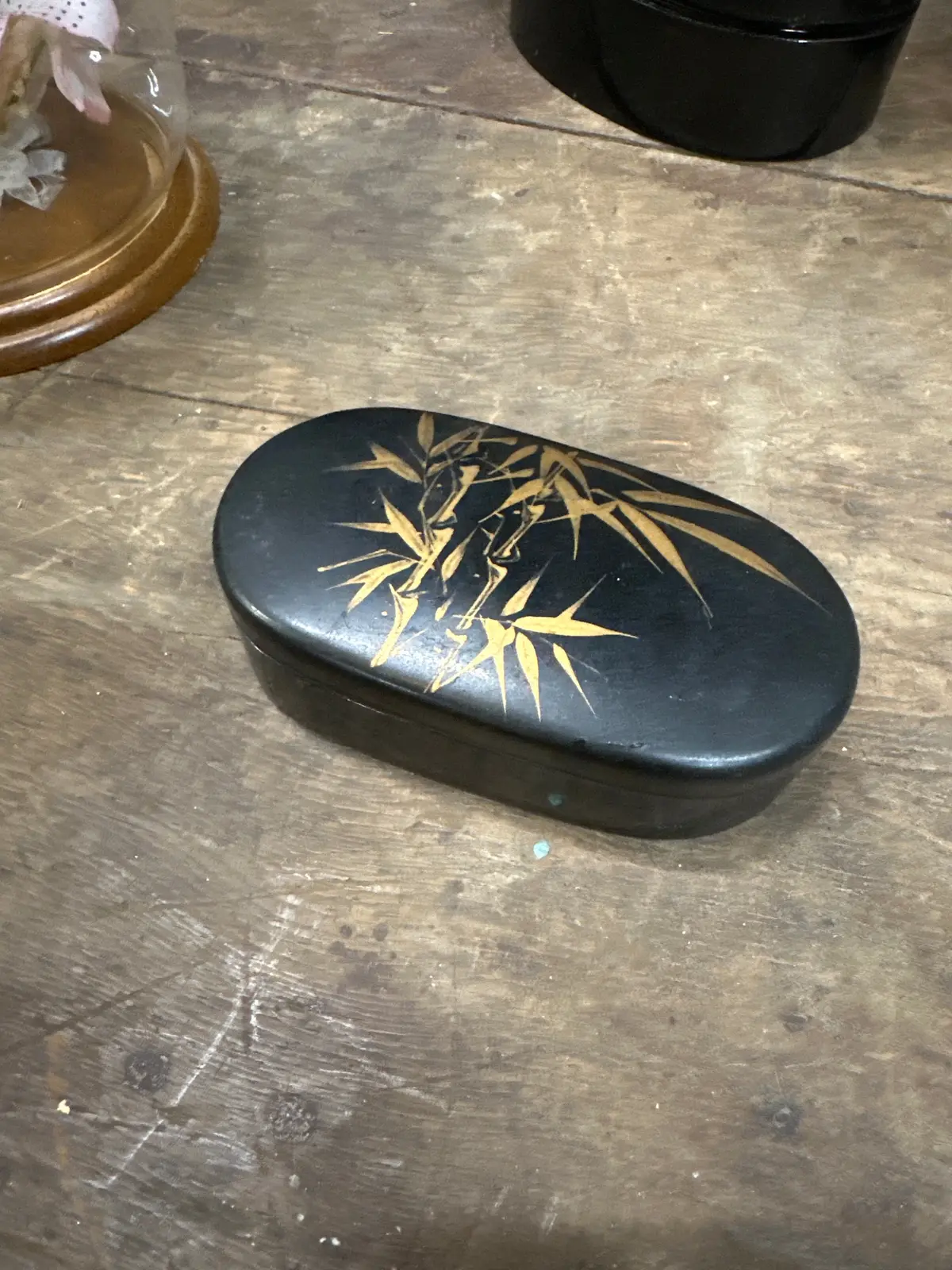 Vintage Asian Oval Bamboo Trinket Box 1