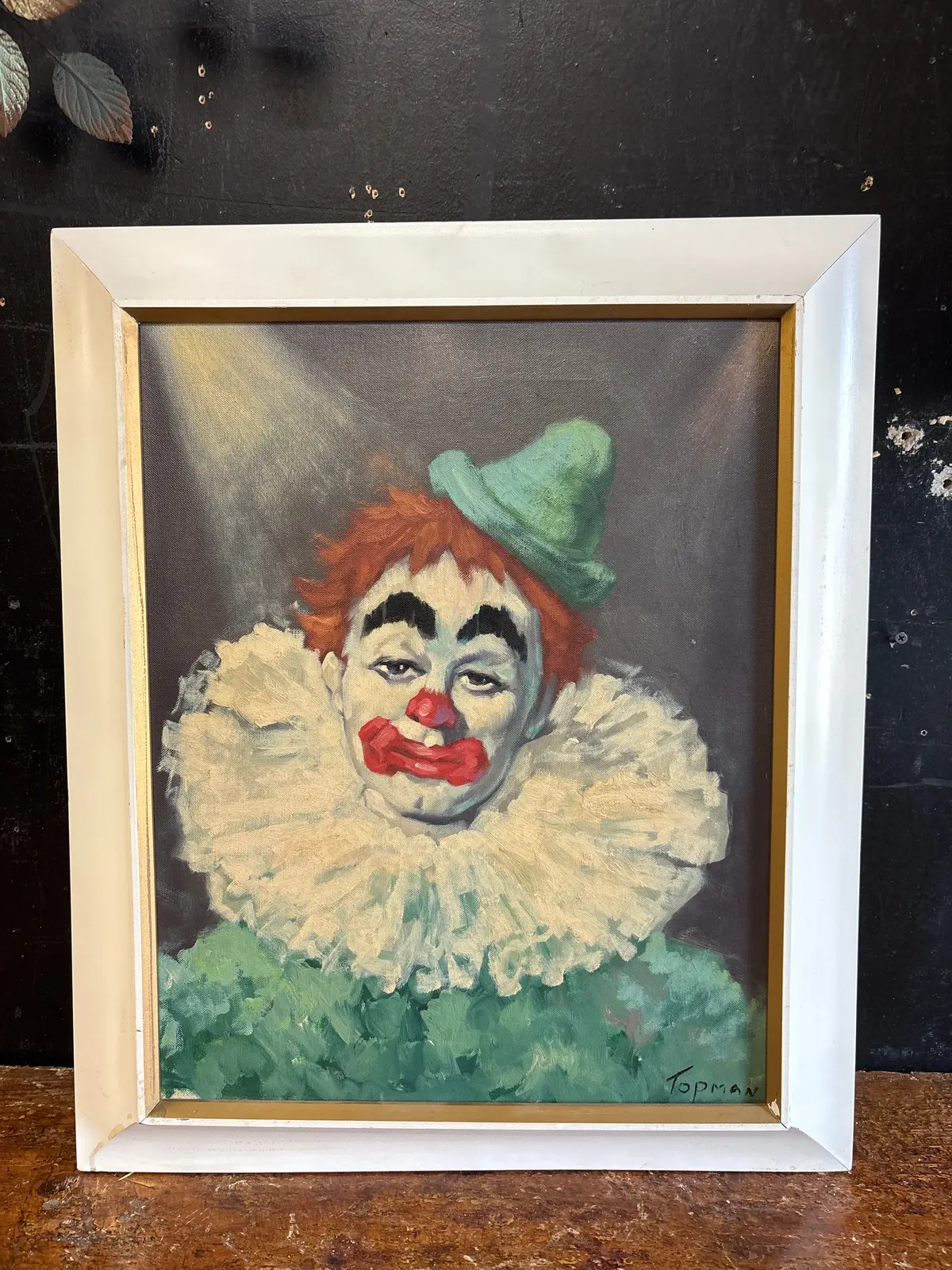 Framed Mid Century Oil Painting Of Clown 1