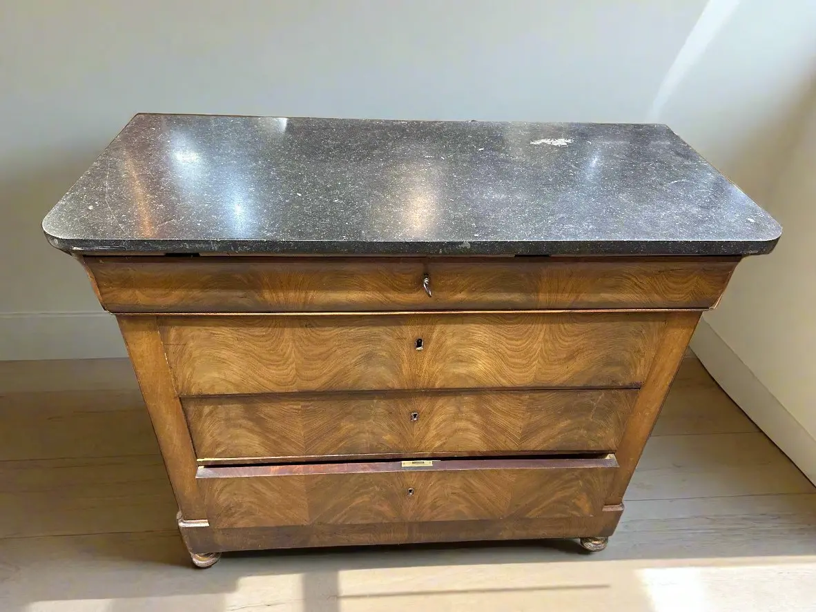 Louis Philipe Black Marble Top Chest 1