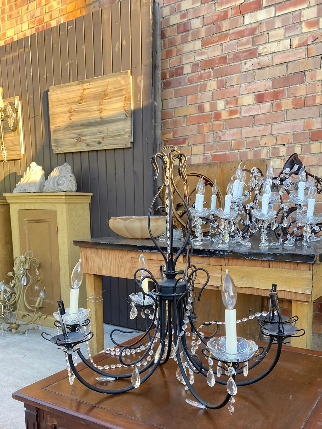 Black Iron Chandelier Base With Crystals 1