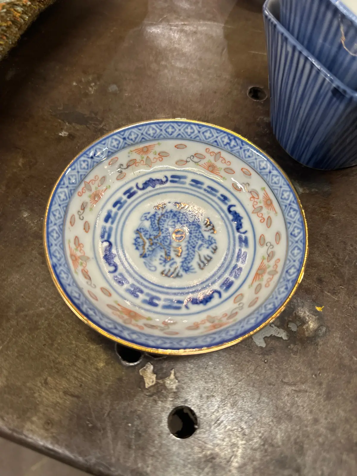 Small Blue And White Dragon Dish 1