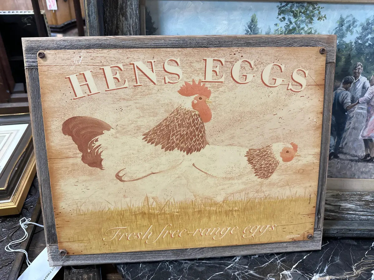 Rustic Barnwood Framed Painting "Hens Eggs" 1