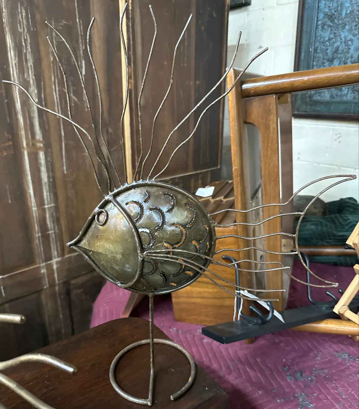Metal Bronze Color Fish Sculpture On Stand 1