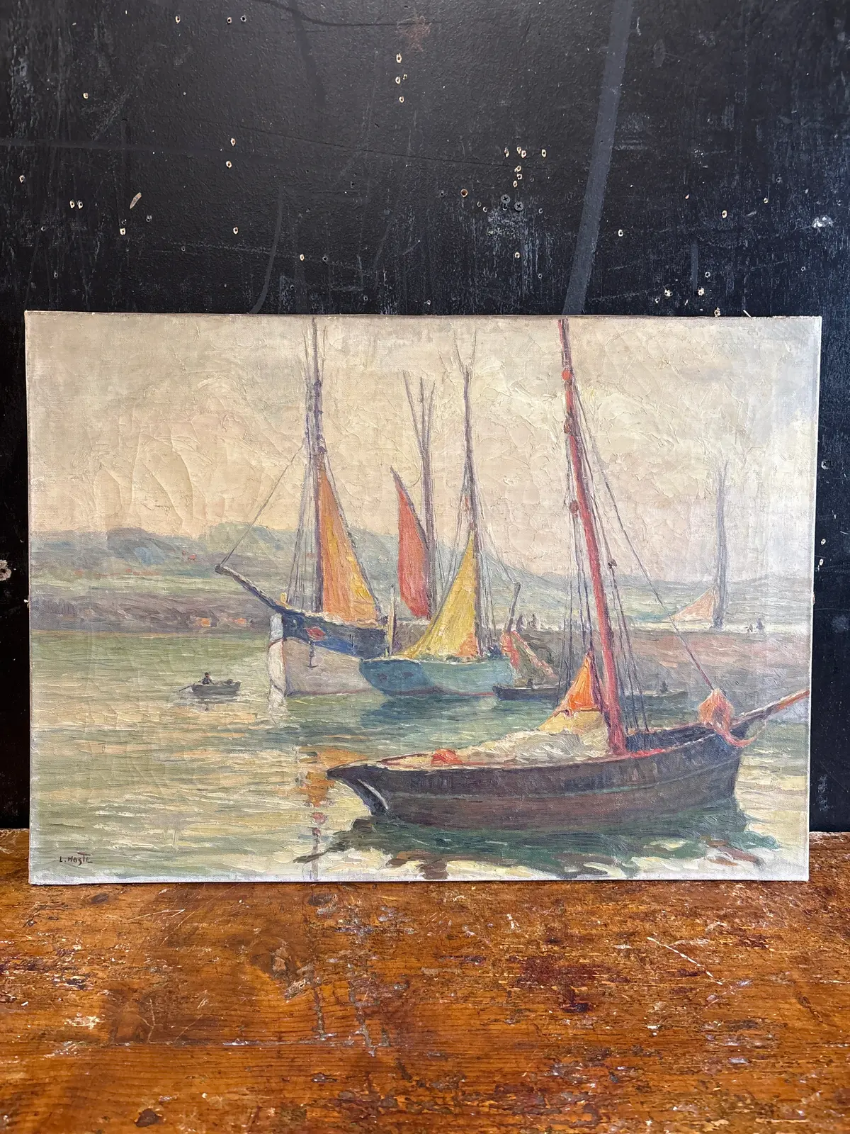 Large Unframed Seascape With Sail Boats Signed L Hoste 1