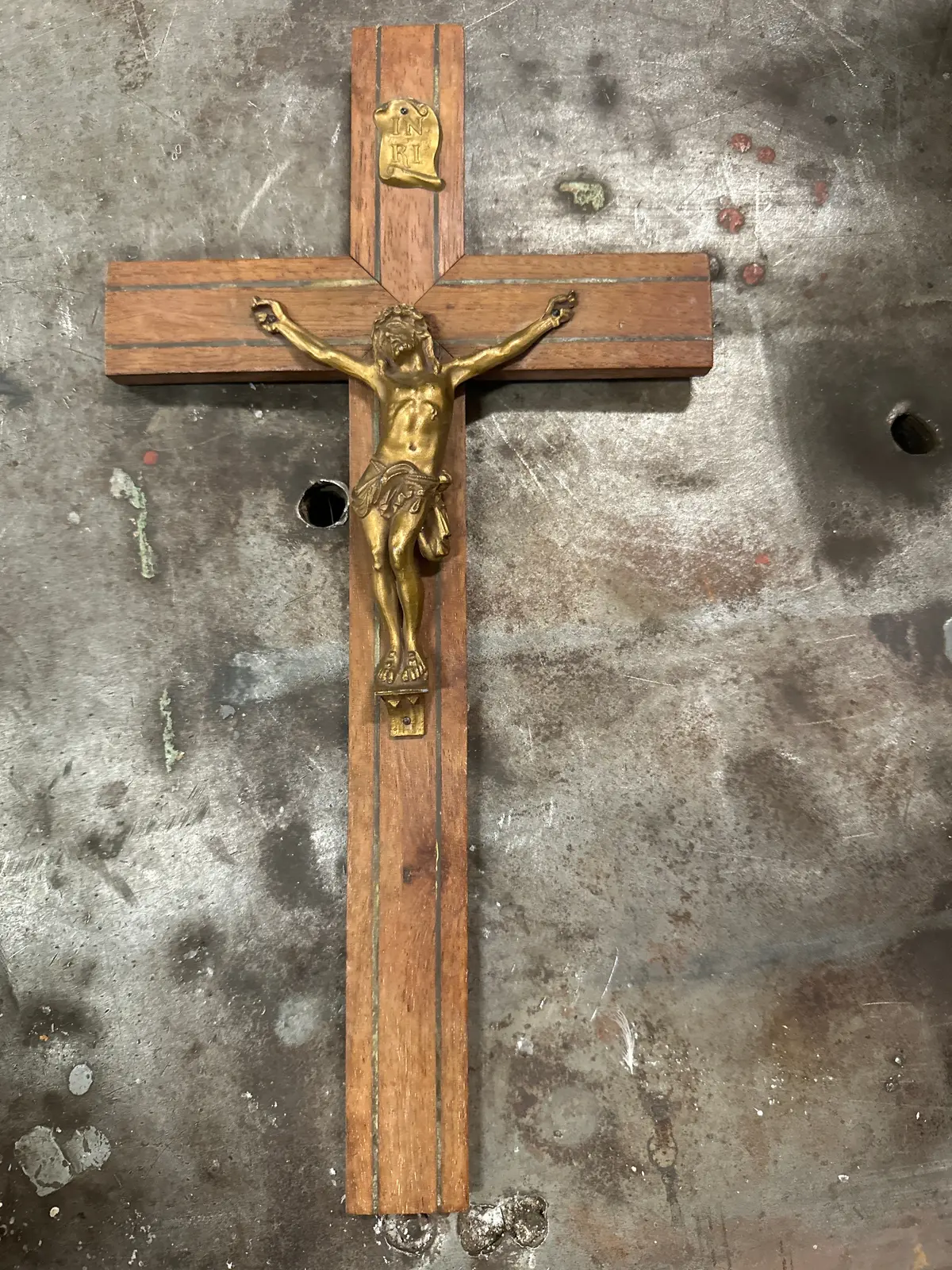 Small Brass Inlaid Crucifix 1