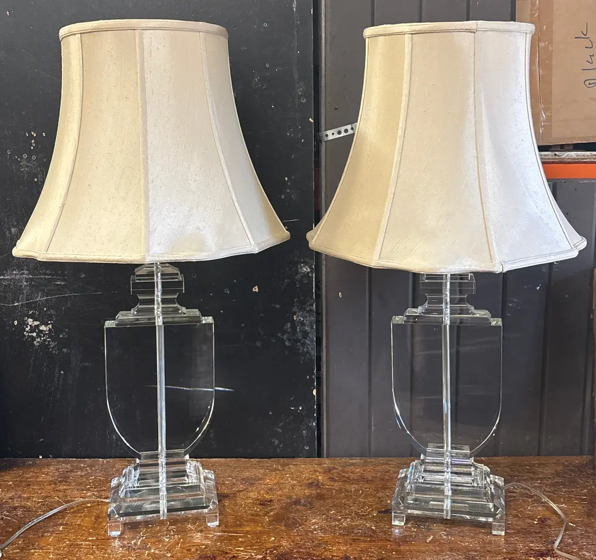 Pair Of Crystal Flat Urn Lamps 1