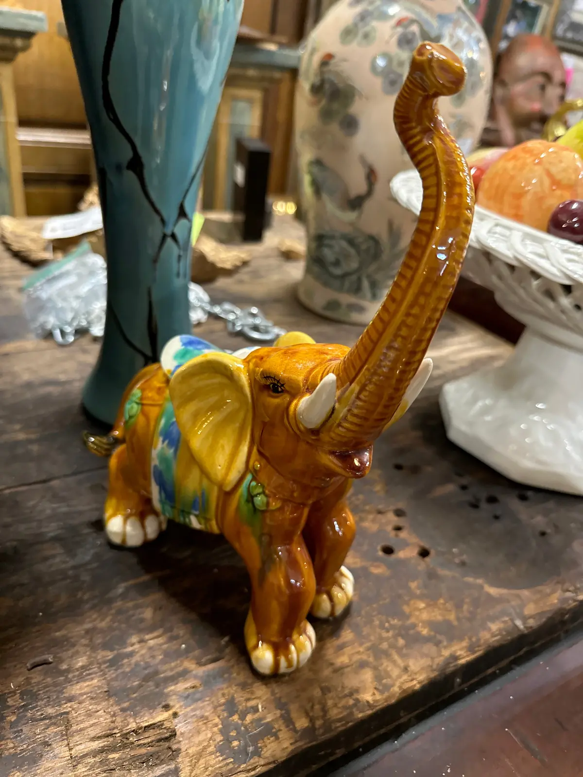 Small Dark Gold And Multicolored Pottery Elephant 1