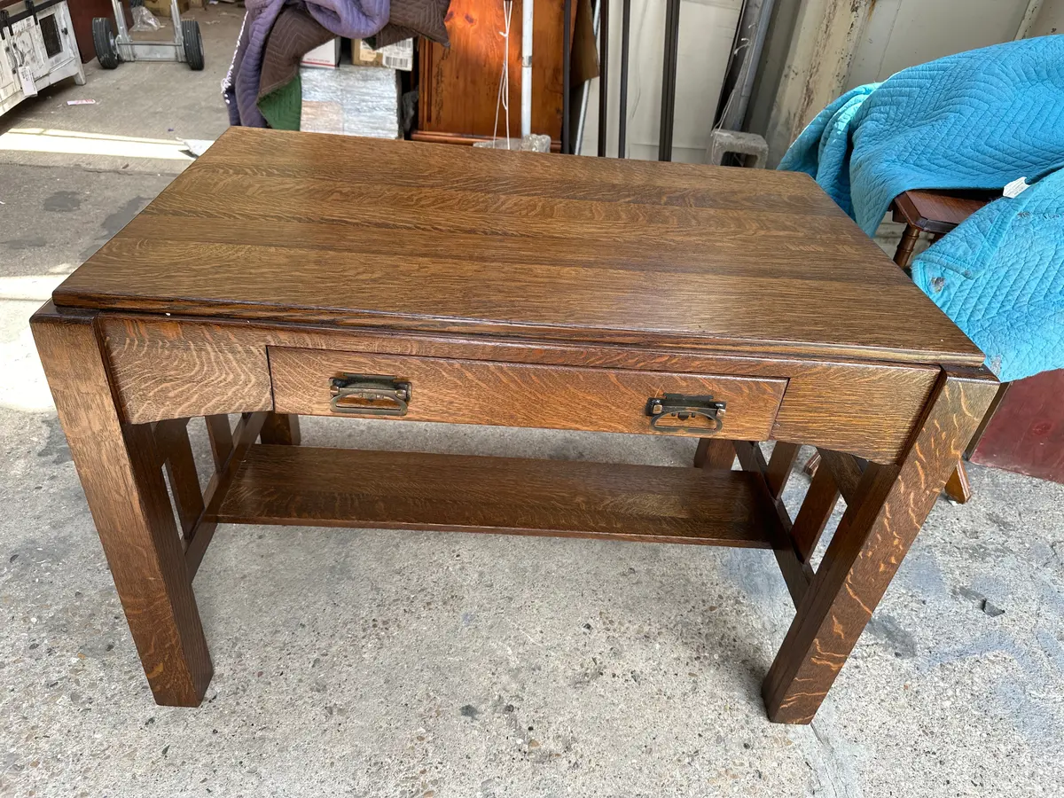 Mission Oak Library Table With Drawer 1