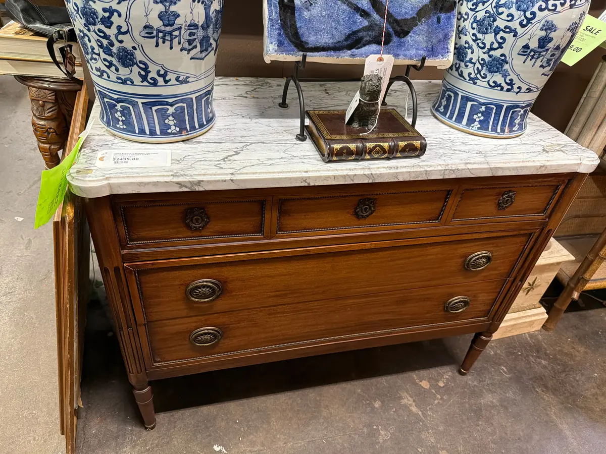 Louis Xvi White Marble Top Light Mahogany 3 Drawer Chest 1