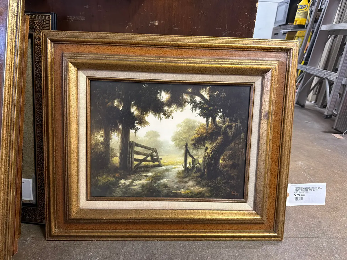 Framed Windberg Print Of A Country Road And Gate 1