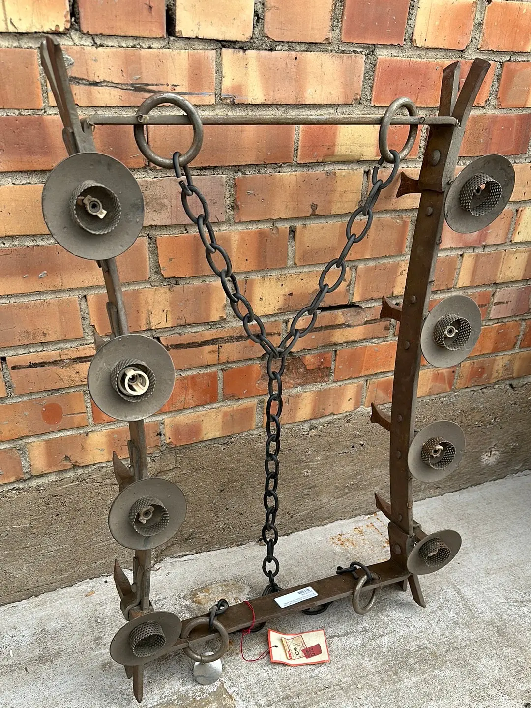 Antique 8 Arm  Rectangular Strap Iron Chandelier With Spike Arms 1