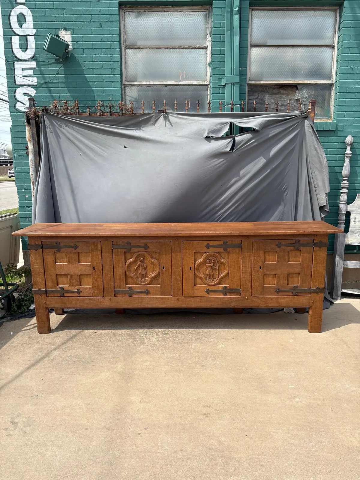Rustic Oak Sideboard With Quatrifoils And Carving 1