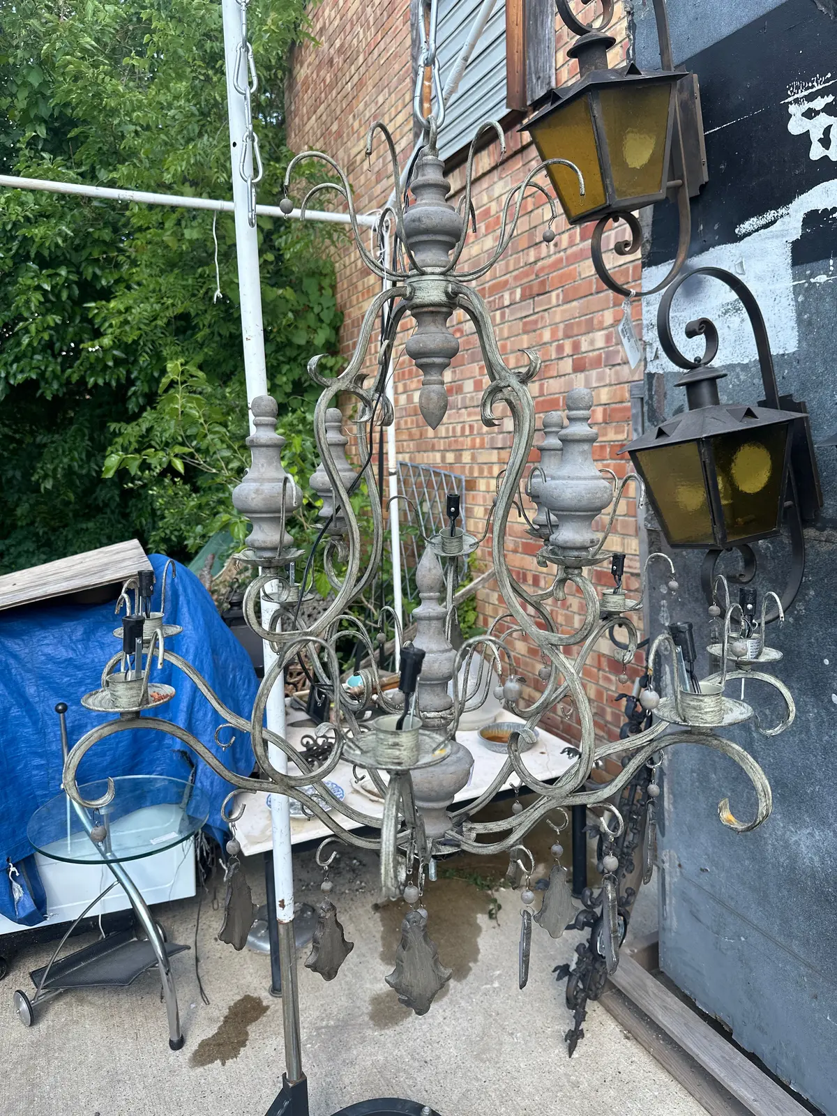 Grey Wood And Metal Chandelier 1