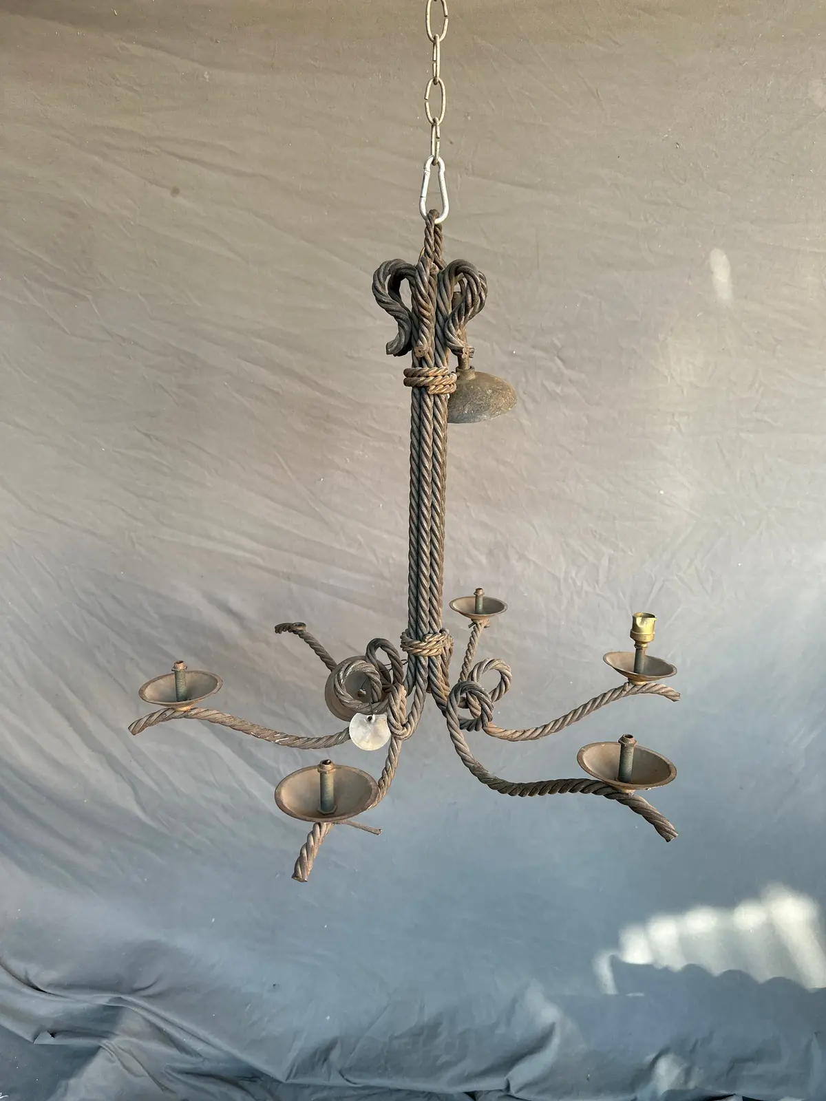 French 6 Arm Wrought Iron Rope Light Fixture 1