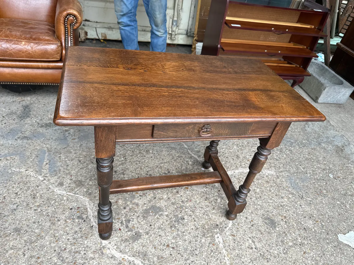 Rectangular Oak Side Table With Stretcher 1