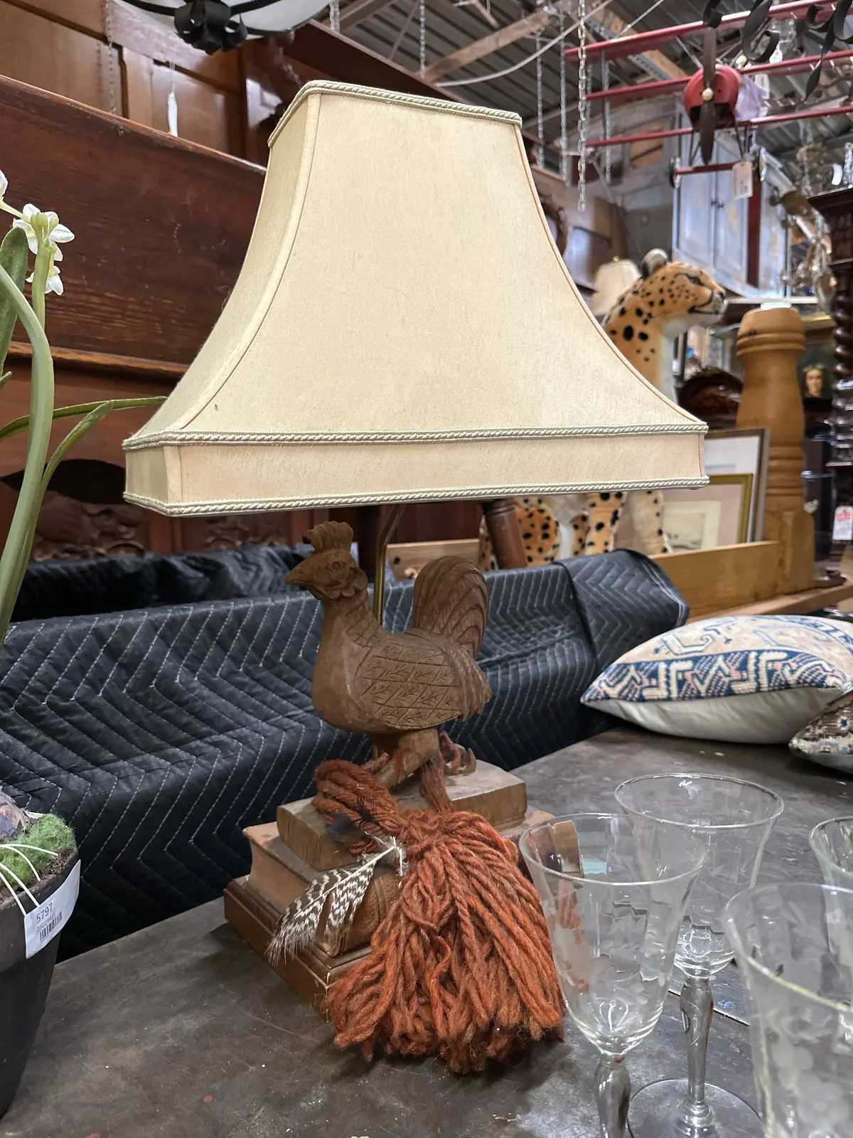 Carved Wood Chicken Lamp 1