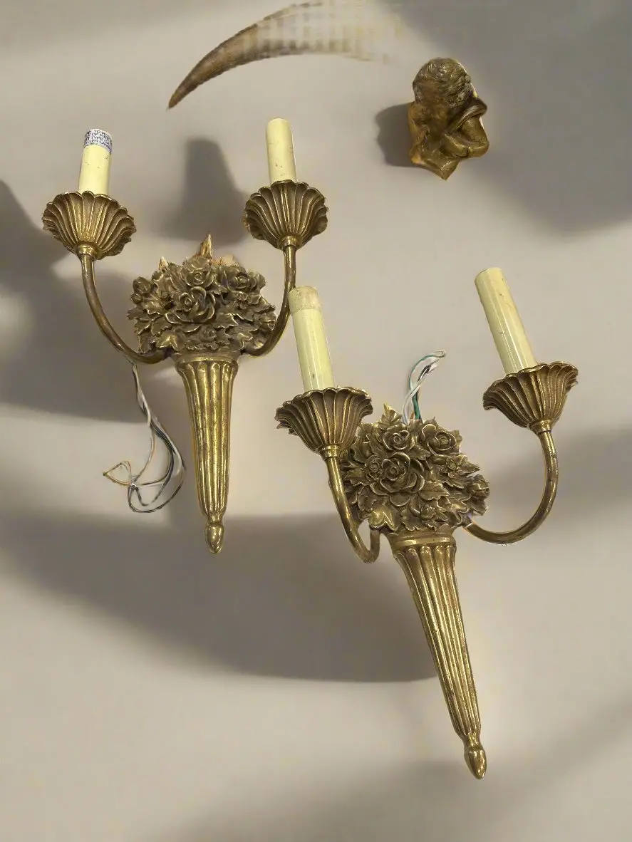 Pair Of 2 Arm Brass Floral Scomces 1