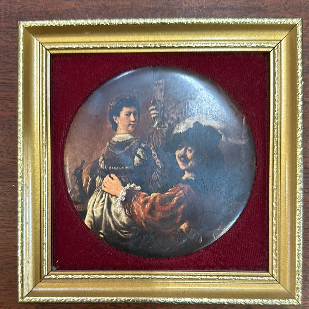 Small Gold Framed Porcelain Musketreer Painting On Cermic 1