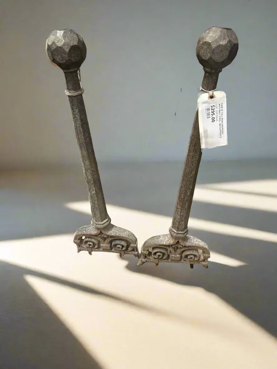 Pair Of Tall Iron Andirons With Ball Tops-- No Supports 1