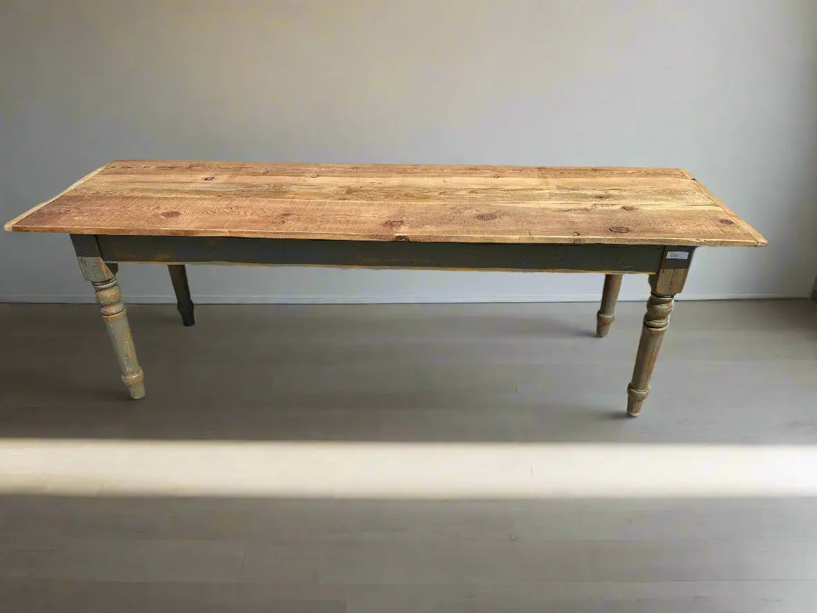 Pine Table With Natural Top And Slendered Painted Blue Grey Legs 1
