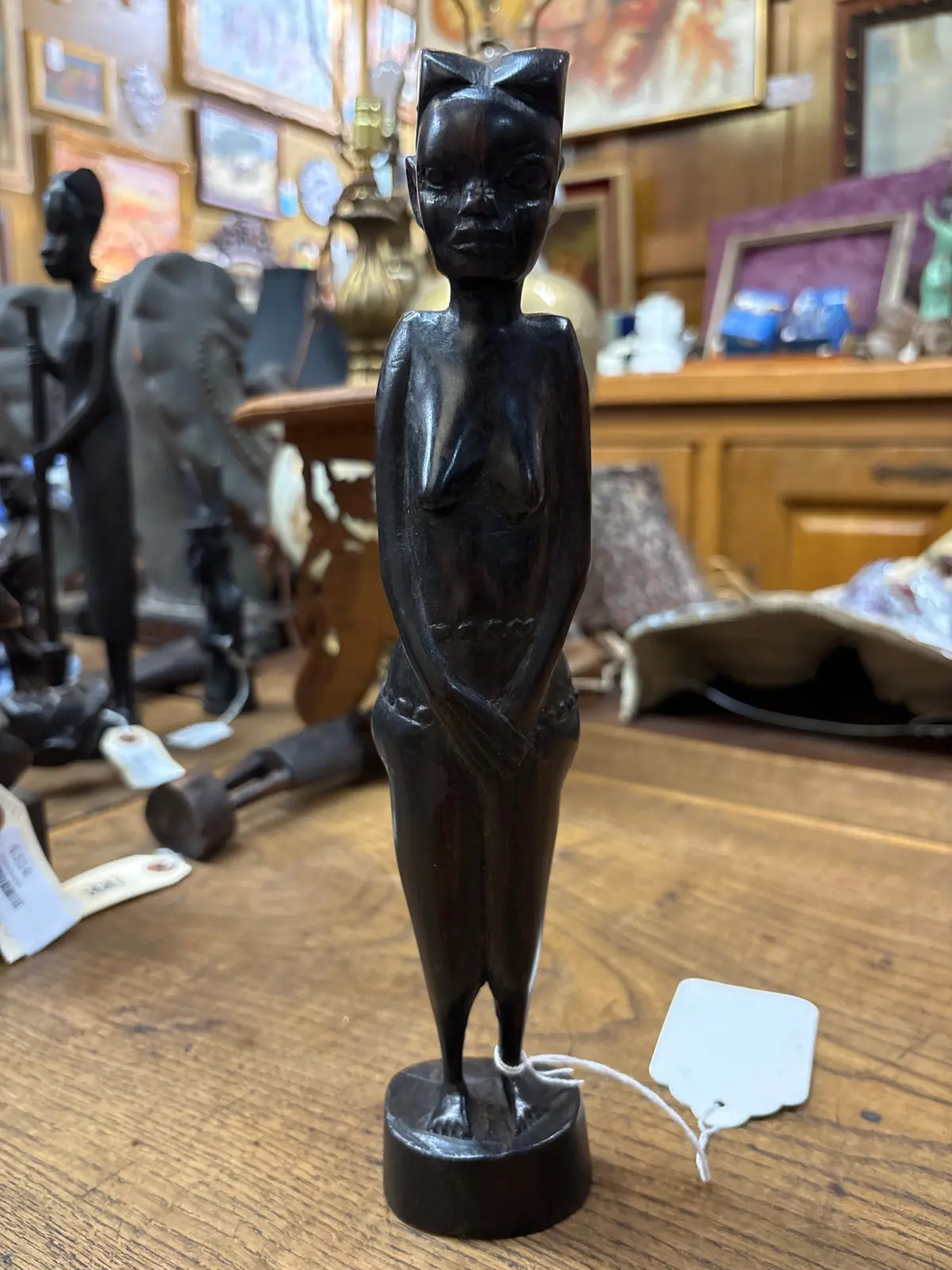 Carved African Woman With Head Dress Figure 1